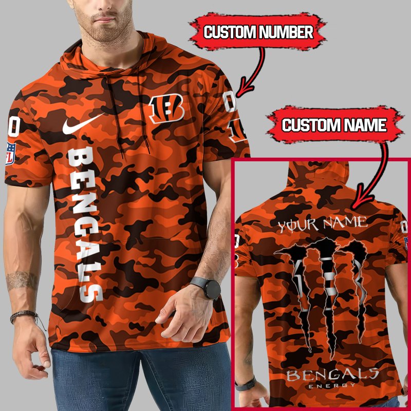 Cincinnati Bengals Personalized Camo Hoodie Side View