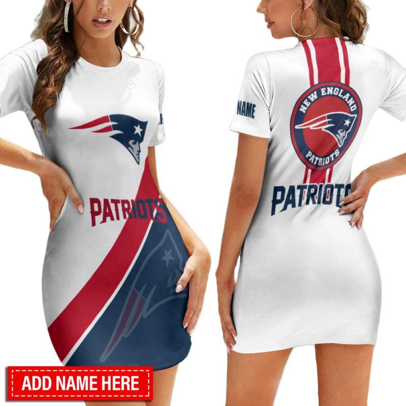 New England Patriots Personalized Short Sleeve Bodycon Mini Dress