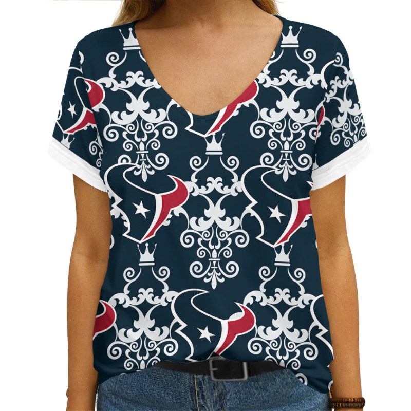 Houston Texans Summer V-Neck Women T-Shirt Sizing Chart