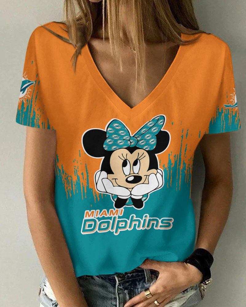 Miami Dolphins Personalized Summer V-neck T-Shirt Front
