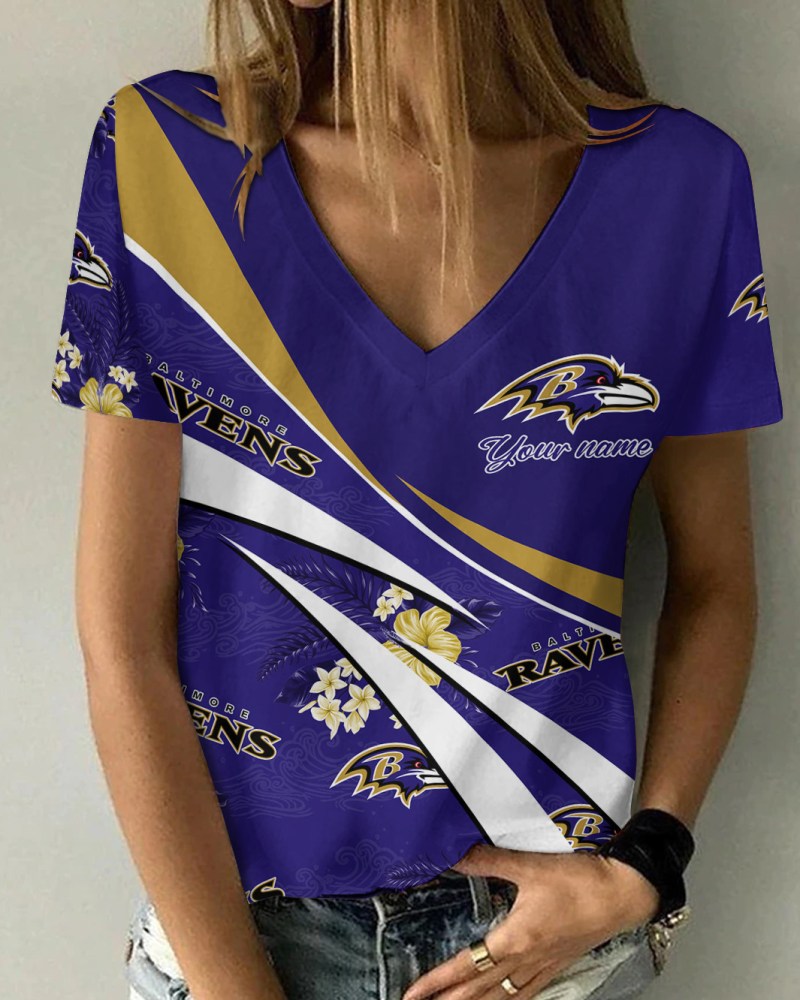 Baltimore Ravens Personalized Summer V-neck Women T-shirt