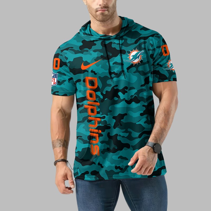 Miami Dolphins Personalized Camo Short Sleeve Hoodie