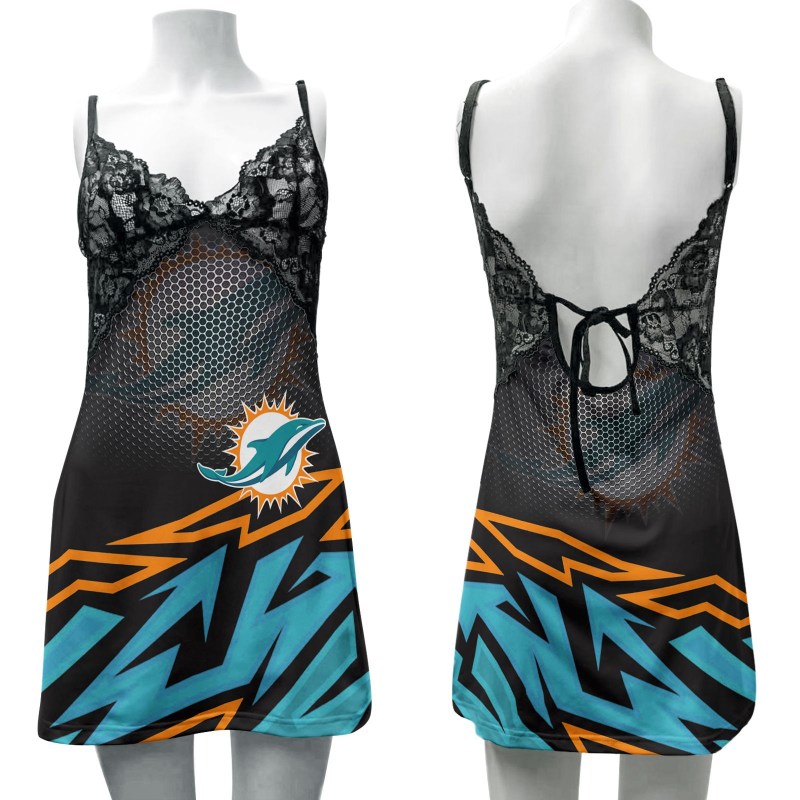 Miami Dolphins Lace Back Strap Slip Dress