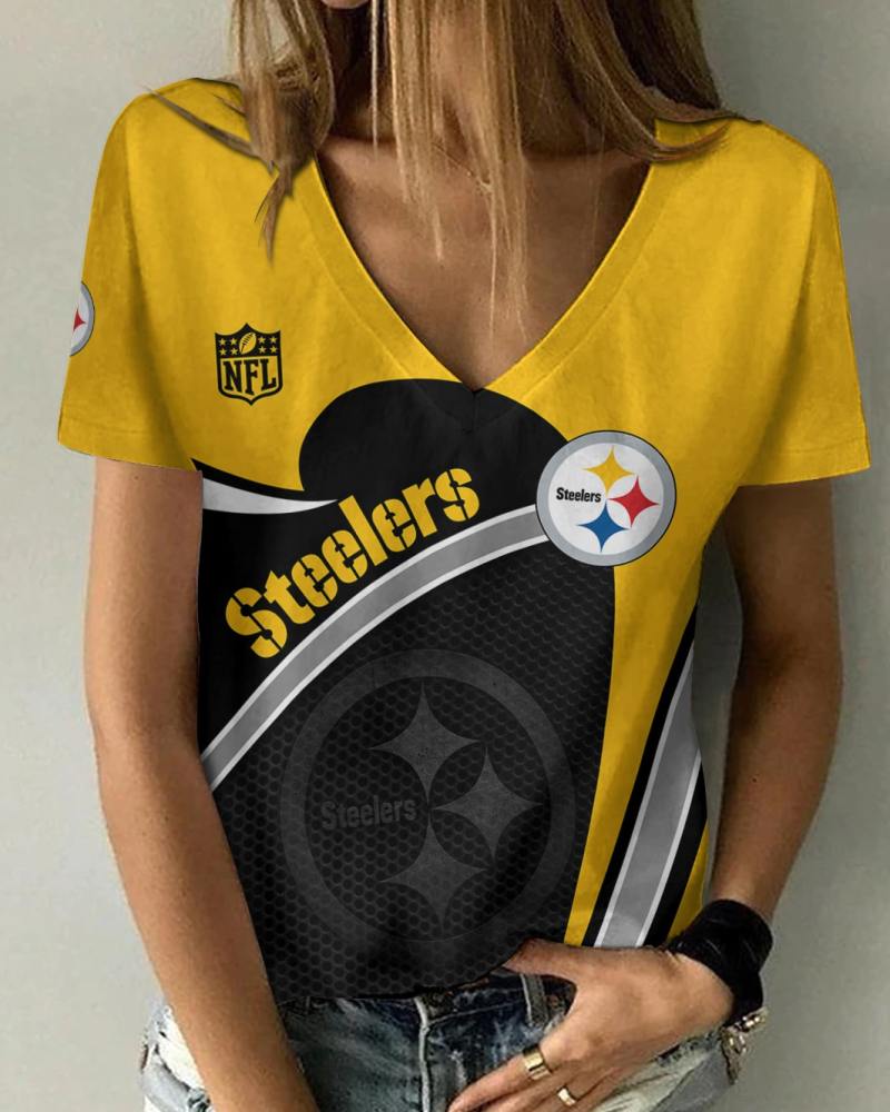 Pittsburgh Steelers V-neck Women T-shirt - Front View