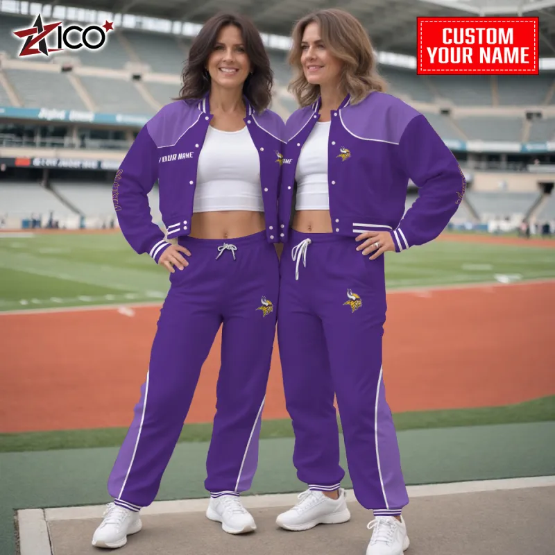 Minnesota Vikings Combo Crop Varsity Jacket and Sweatpants Image 1