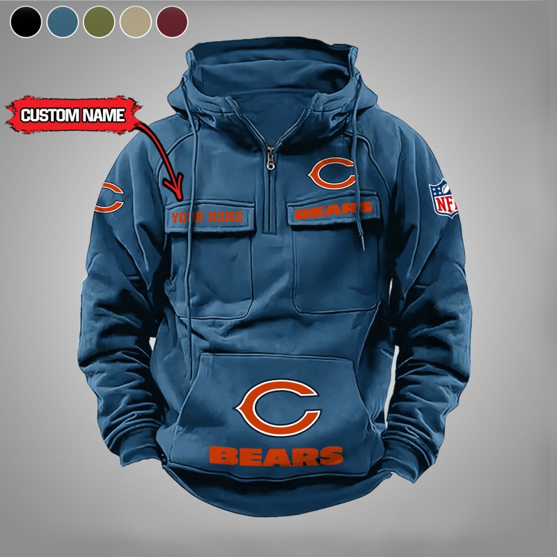Chicago Bears Multi-Pockets Zip Hoodie Blue
