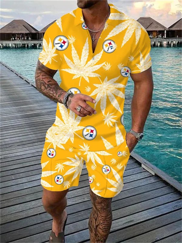 Pittsburgh Steelers Zip Polo Shirt and Shorts