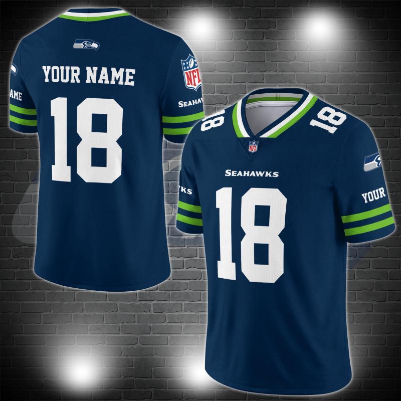 Seattle Seahawks Personalized V-neck Football Jersey Front View