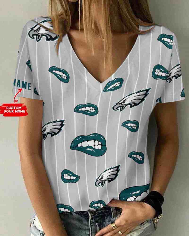 Philadelphia Eagles Personalized V-neck Women T-shirt