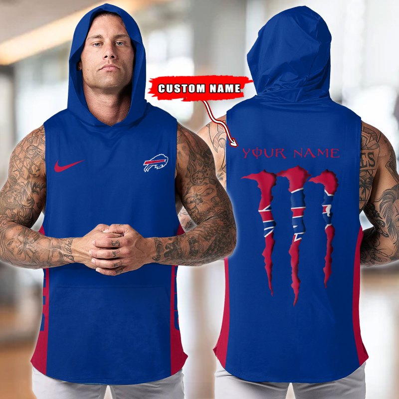 Buffalo Bills Personalized Men's Workout Hooded Tank Top - Front View
