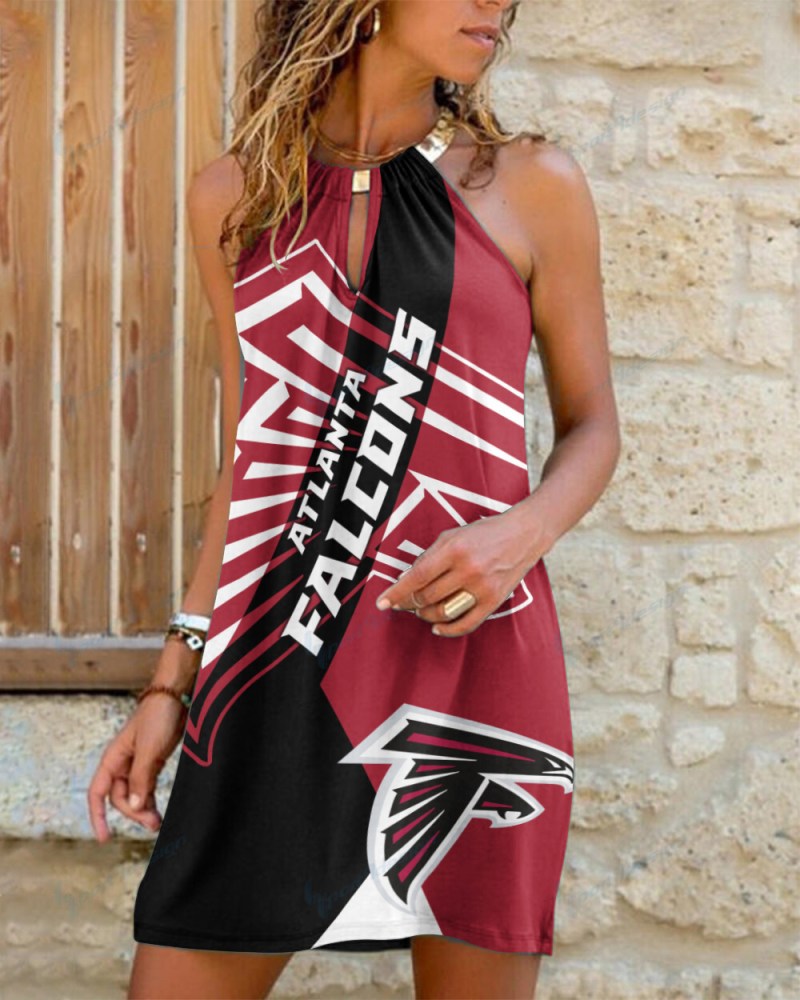 Atlanta Falcons Summer Casual Metal Halter Neck Sleeveless Dress