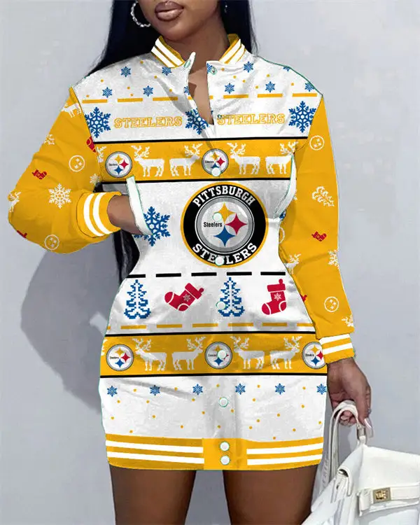 Pittsburgh Steelers Women Button Down Jacket Dress