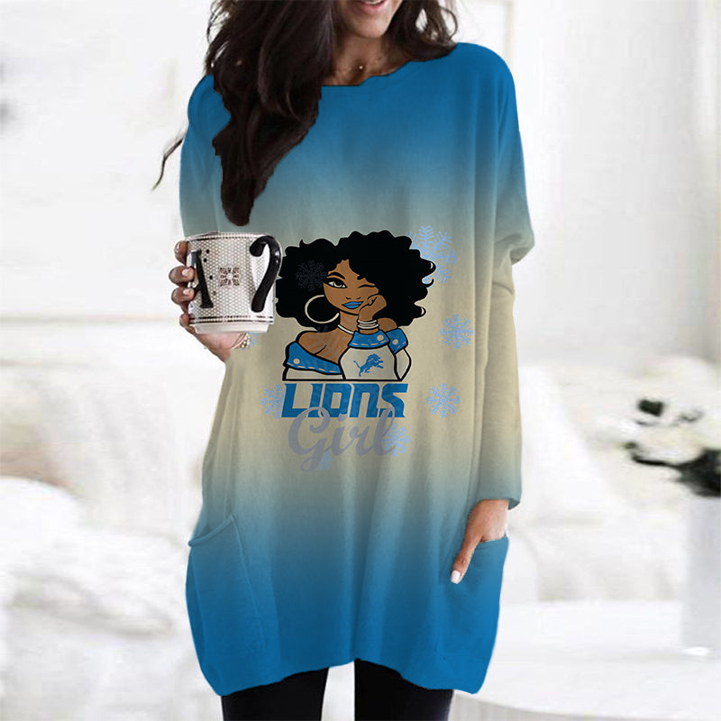 Detroit Lions Casual Long Sleeve Pocket Dress