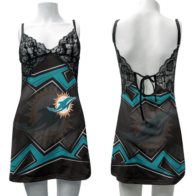 Miami Dolphins Lace Back Strap Slip Dress Front
