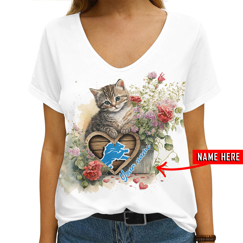 Detroit Lions Personalized V-neck Women T-shirt