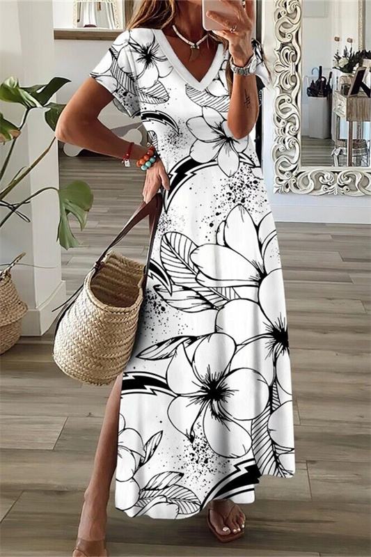 Los Angeles Chargers V-Neck Side Slit Long Dress