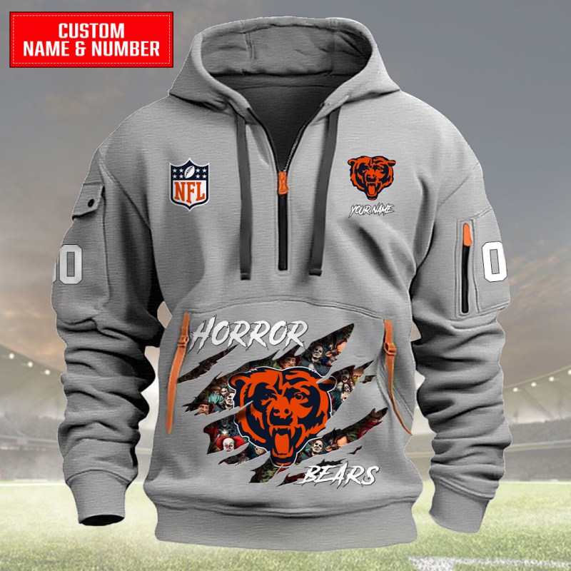 Light Gray Chicago Bears Quarter Zip Hoodie
