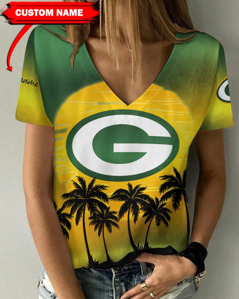 Green Bay Packers Personalized V-neck Women T-shirt