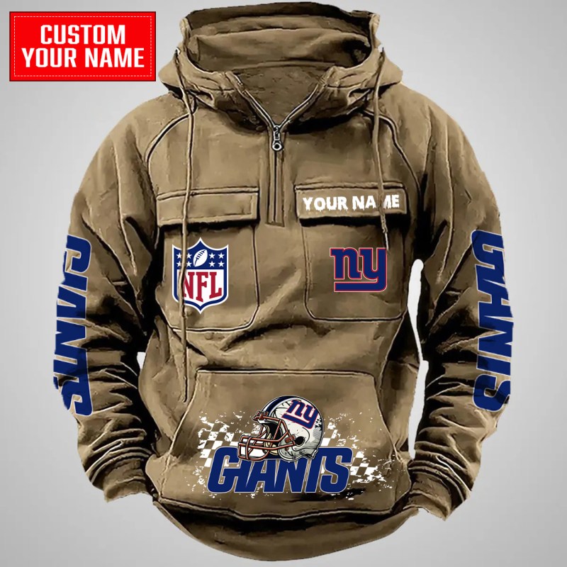 Khaki New York Giants Multi-Pockets Zip Hoodie