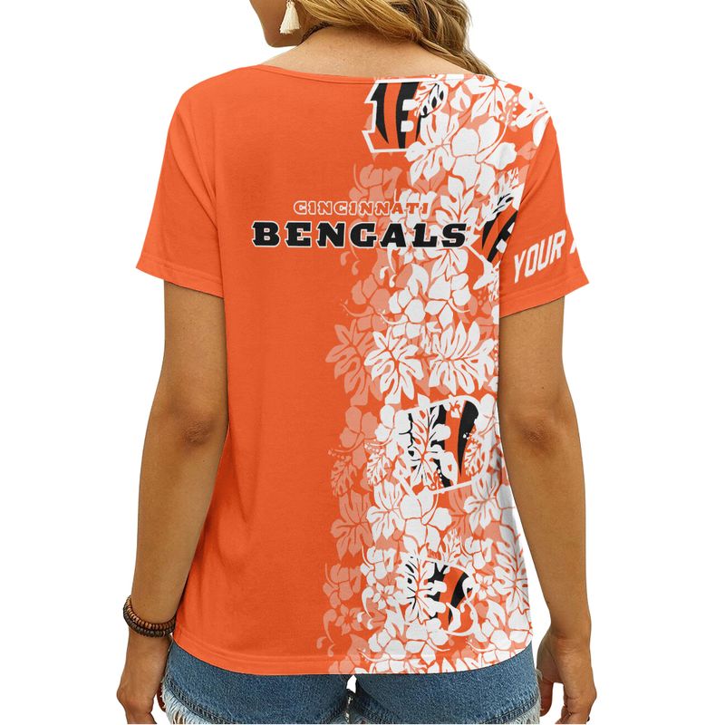 Cincinnati Bengals Personalized V-neck Women T-shirt - Style 3