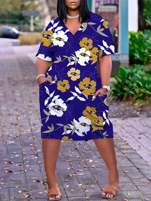 Baltimore Ravens V-neck Casual Pocket Dress