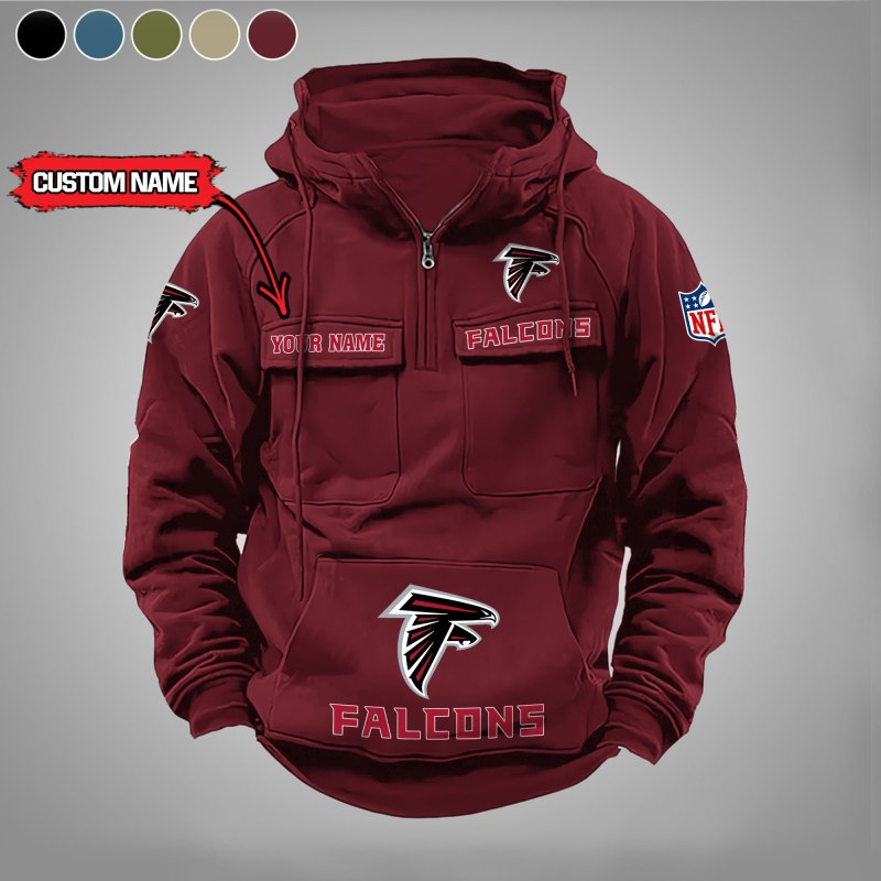 Atlanta Falcons Multi-Pockets Zip Hoodie in Red