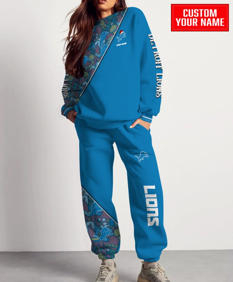 Detroit Lions Christmas Pattern Unisex Combo Sweatshirt and Sweatpants