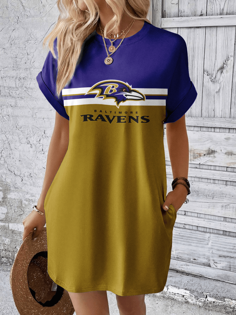 Baltimore Ravens Women Hidden Pocket Batwing Casual Dress