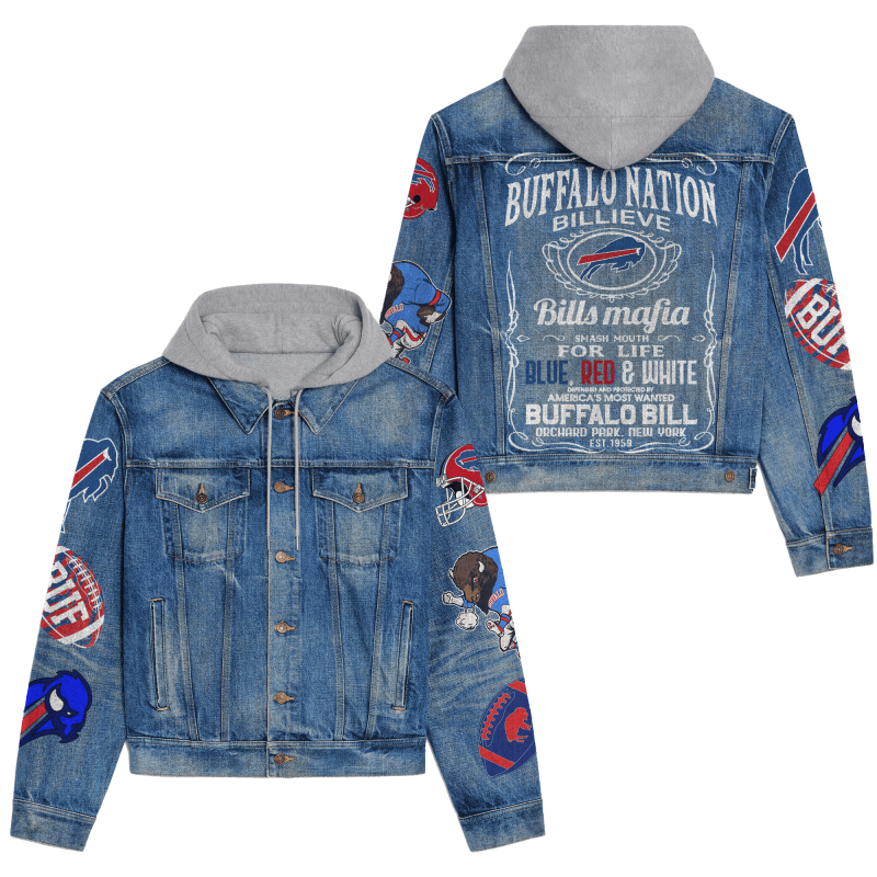 Buffalo Bills Premium Hooded Denim Jacket - Front View