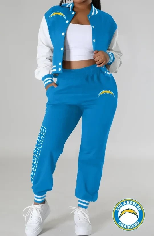 Los Angeles Chargers Women’s Varsity Jacket Crop Top Sweatpants Tracksuit