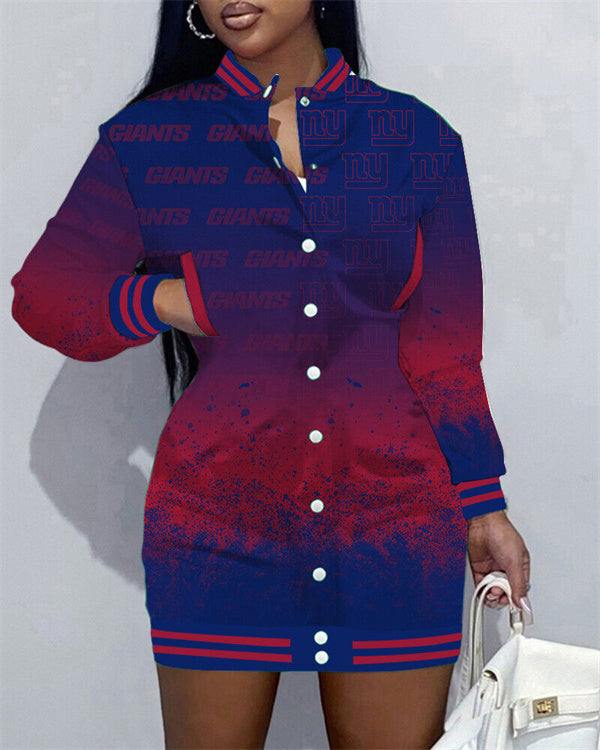 New York Giants Women Button Down Jacket Dress