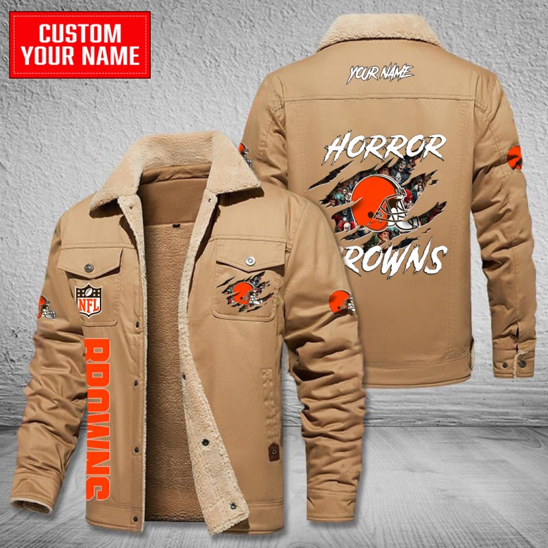 Cleveland Browns Winter Fleece Bomber Jacket Coffee