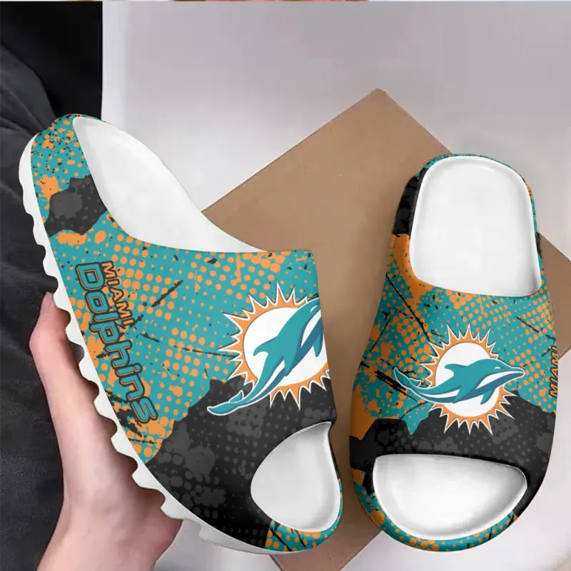 Miami Dolphins Yeezy Slippers View 1