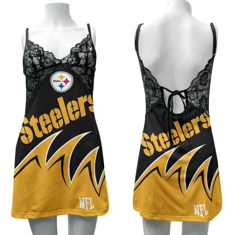 Pittsburgh Steelers Lace Back Strap Slip Dress Image 1