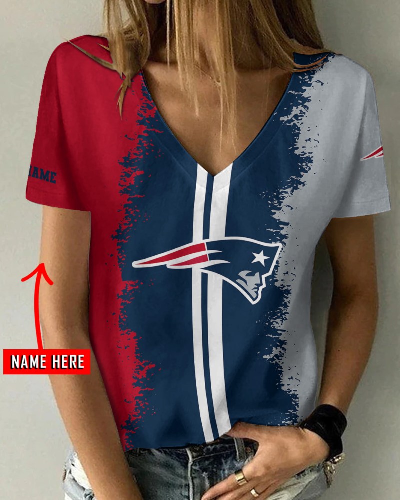 New England Patriots Personalized V-neck Women T-shirt