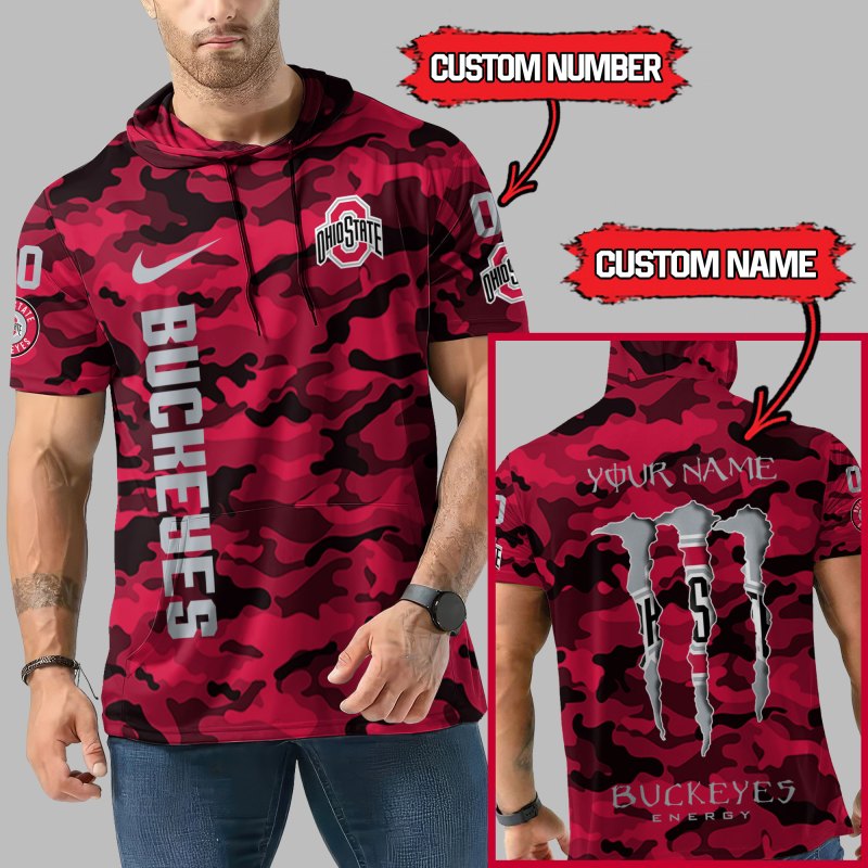 Ohio State Buckeyes Personalized Camo Short Sleeve Hoodie Side View