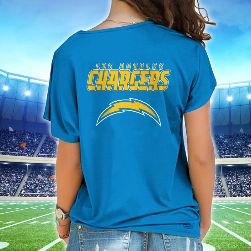 Back view of Los Angeles Chargers Women's Cross Strap Shoulder Shirt