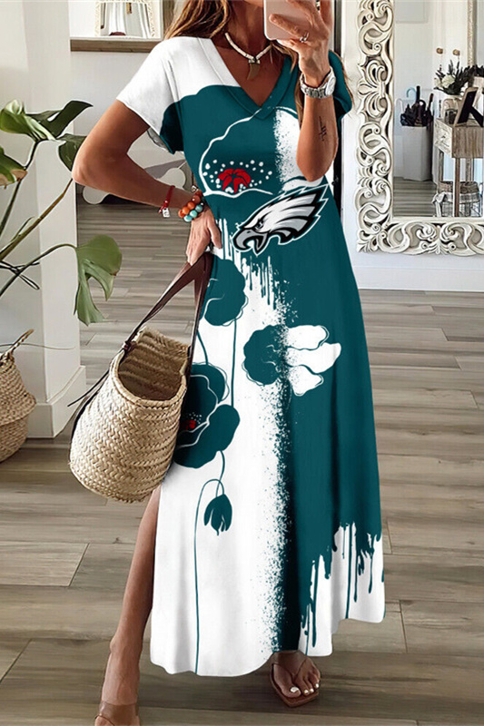 Philadelphia Eagles V-Neck Side Slit Long Dress