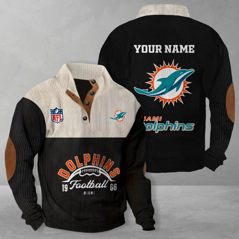 Miami Dolphins Colorful Stand Collar Sweatshirt - Black
