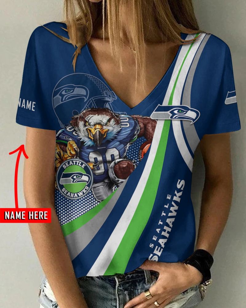 Seattle Seahawks Personalized V-neck Women T-shirt