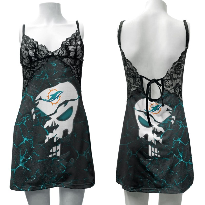 Miami Dolphins Lace Back Strap Slip Dress Front View