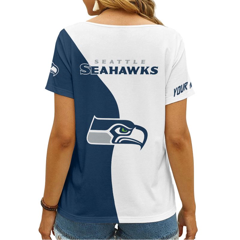 Seattle Seahawks Personalized V-neck T-shirt Image 3