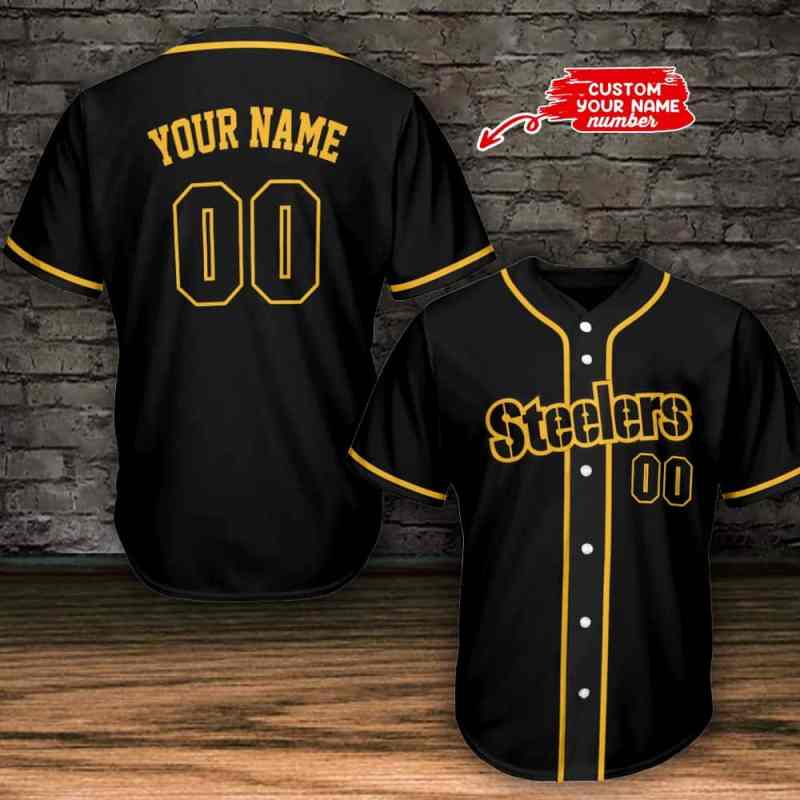 Pittsburgh Steelers Personalized Baseball Jersey - Black