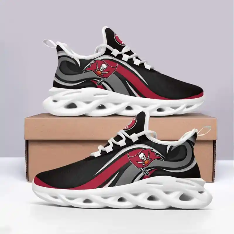 Tampa Bay Buccaneers Yezy Running Sneakers on display
