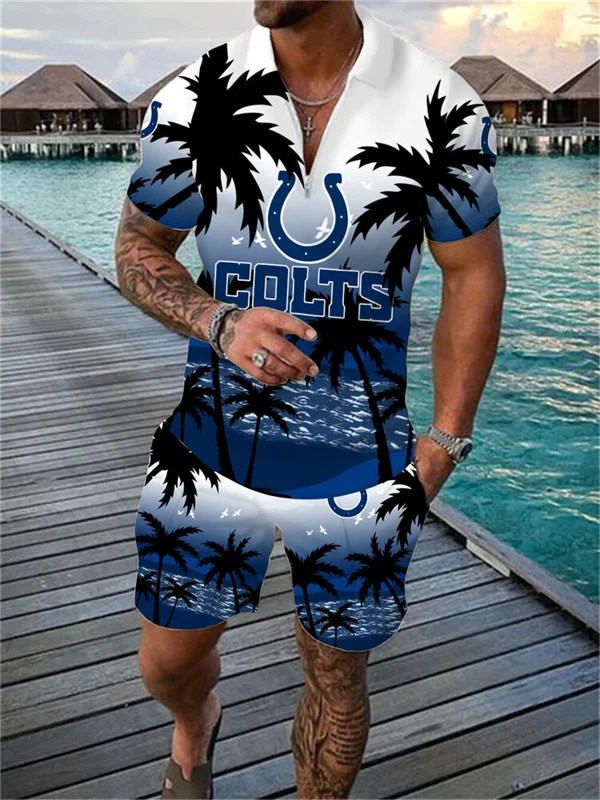 Indianapolis Colts Zip Polo Shirt and Shorts