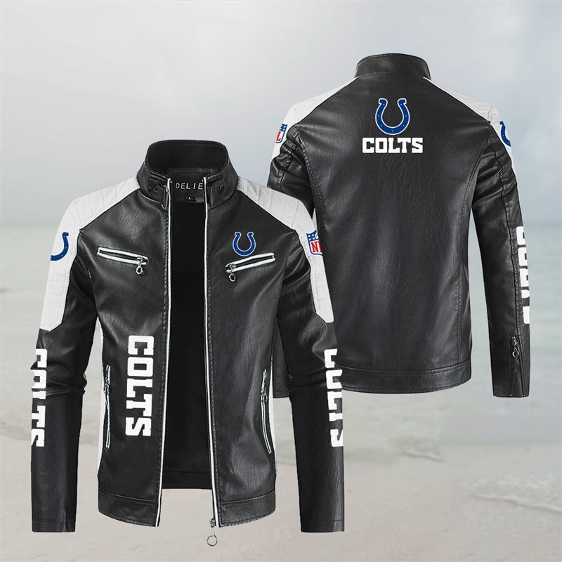 Indianapolis Colts Stand Collar Leather Jacket Alternate View