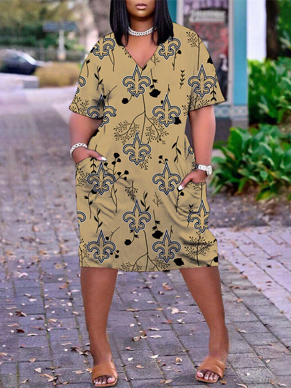 New Orleans Saints V-neck Casual Pocket Dress