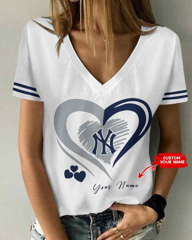 New York Yankees Personalized Summer V-neck Women T-shirt
