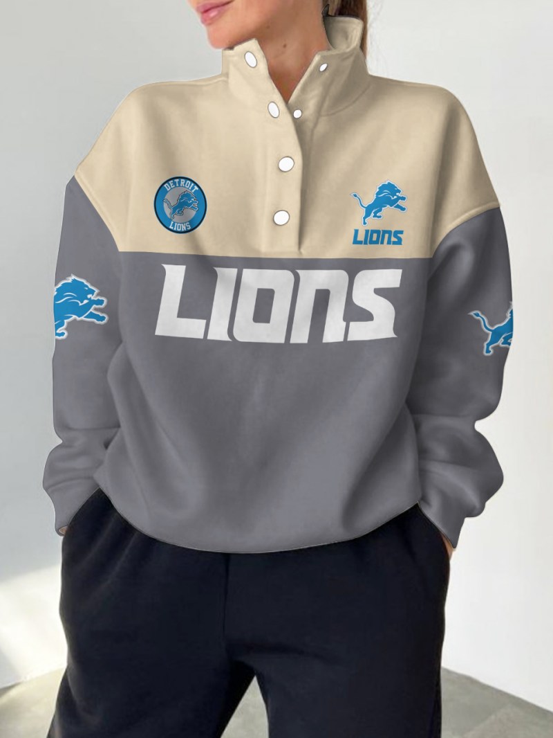 Detroit Lions Casual Colorful Stand Collar Sweatshirt