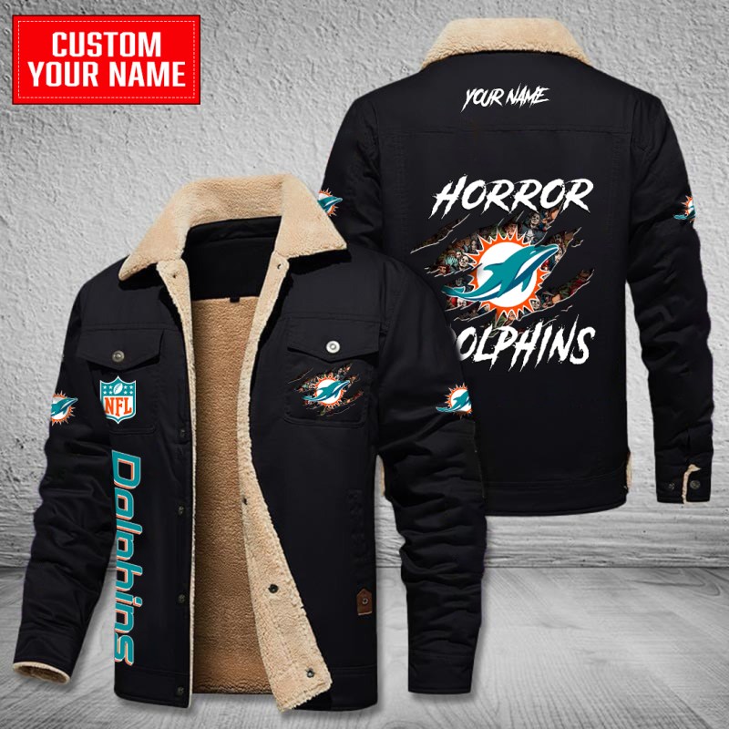Miami Dolphins Winter Fleece Bomber Jacket - Black